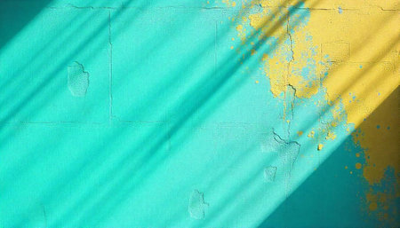 Abstract teal and yellow wall with shadow overlay texture