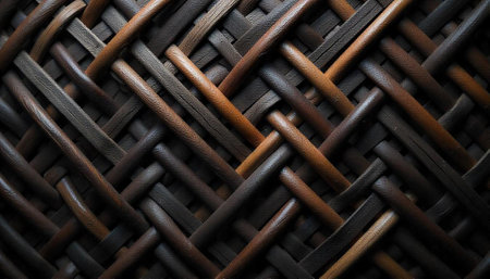 Abstract woven wood texture background in warm earthy tonesの写真素材