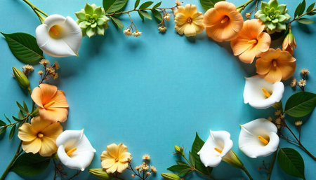 Floral frame with calla lilies and soft pastel flowersの写真素材