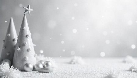 Elegant silver and white Christmas tree display with ornamentsの写真素材