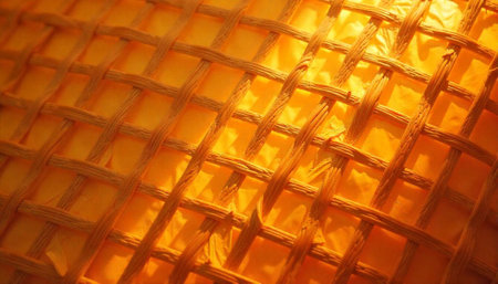 Woven texture of yellow-orange material in macro close-up