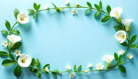 Elegant floral frame with lilies on a pastel backgroundの写真素材