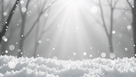 Winter wonderland landscape covered with fresh snow and sunlight