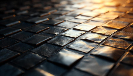 Abstract dark tiles with warm light hitting top rightの写真素材