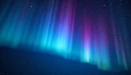 Spectacular Aurora Borealis Display with Starry Sky Landscape Viewの写真素材