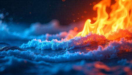 Fiery waves contrast cold water abstract digital painting