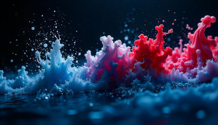 Abstract vibrant coral structures rising from rippled water surfaceの写真素材