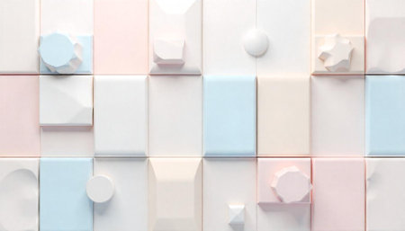 Pastel geometric shapes create abstract grid pattern backgroundの写真素材