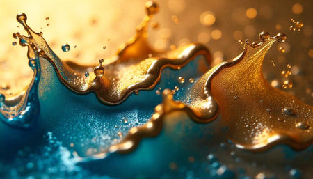 Abstract fluid with golden accents and vibrant turquoise base