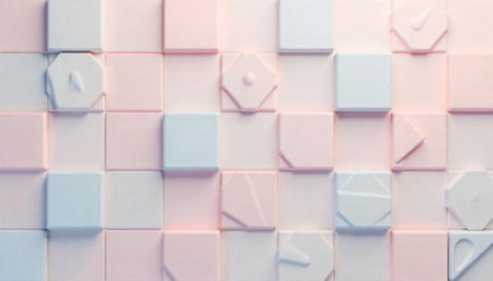 Abstract geometric tile pattern in soft pastel color paletteの写真素材