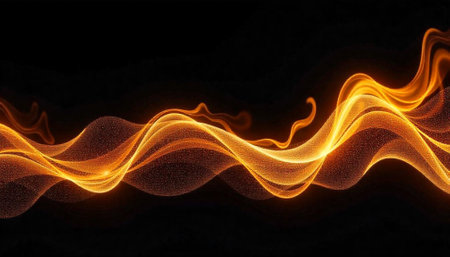 Abstract glowing golden waves on black background stock image