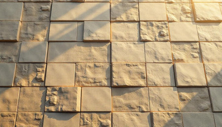 Textured sandstone brick wall with geometric pattern background design