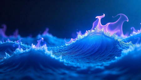 Abstract ocean waves with luminous details and dark background