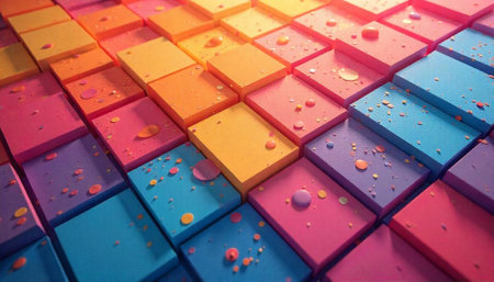 Abstract array of colorful geometric blocks with a patternの写真素材