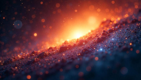 Magical landscape with glowing particles, a dreamy abstract sceneの写真素材