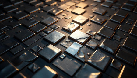 Textured metal tiles create a modern abstract industrial backgroundの写真素材