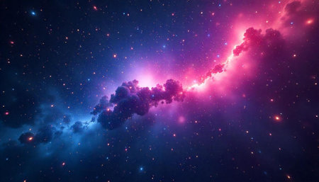 Colorful space scene with galaxy and nebulae illustrationの写真素材