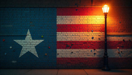 Patriotic brick wall with a star and stripes designの写真素材