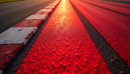 Close up of a racetrack surface at golden hourの写真素材