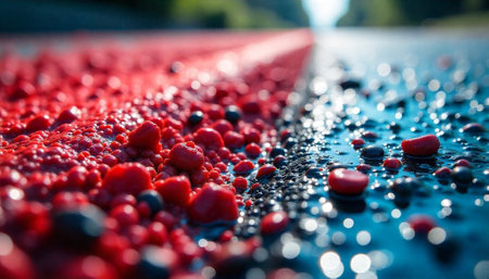 Abstract divided surface shows red and blue bubbly textureの写真素材