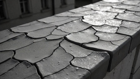 Cracked surface creates unique gray abstract geometric pattern textureの写真素材