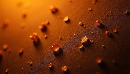 Abstract close-up of water droplets on a brown surfaceの写真素材