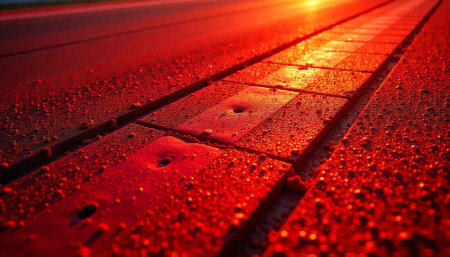 Close up of red wood beams with golden sunlightの写真素材