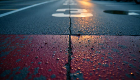 Abstract Ground Level View of Asphalt Surface and Numberの写真素材
