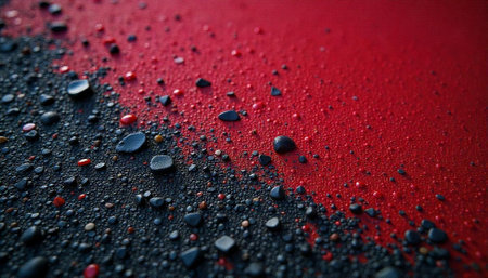 Abstract image of pebbles blending on red textured surfaceの写真素材