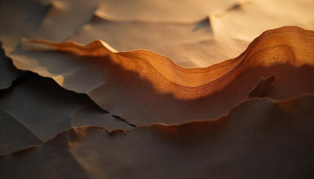 Abstract image of paper layers with warm light interplayの写真素材