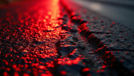 Red Reflective Surface with Dramatic Lighting Close Up Viewの写真素材