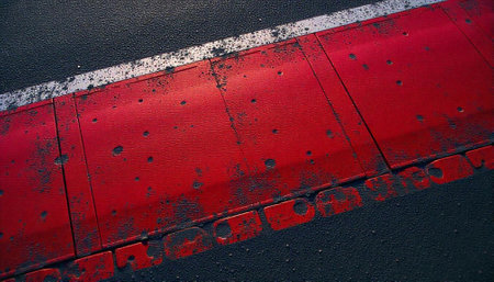 Worn red painted metal with asphalt texture and stripeの写真素材