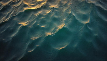 Abstract golden light reflecting on gentle ocean waves patternの写真素材
