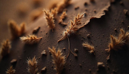 Dried Wheat on Soil Minimalist Brown Tone Landscape Artの写真素材