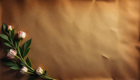 Elegant floral arrangement on textured brown parchment background, copy spaceの写真素材