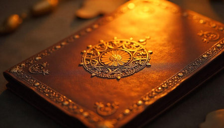 Ornate gilded book with intricate gold detailing and designの写真素材