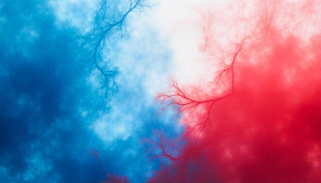 Abstract blue red and white color cloudscape imageの写真素材