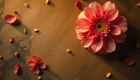 Romantic pink flower arrangement on brown background, beauty conceptの写真素材
