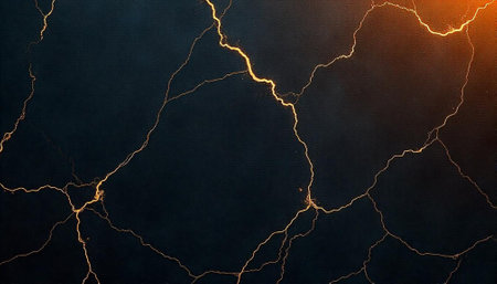 Abstract dark textured background with golden veins and linesの写真素材