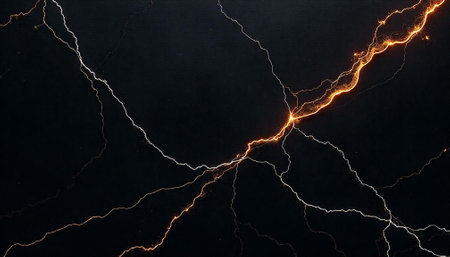 Dramatic electrical discharge abstract on black background imageの写真素材