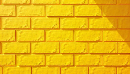Bright yellow textured brick wall offers a cheerful backdropの写真素材