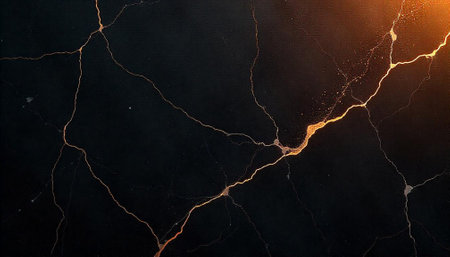 Abstract black surface with golden veins kintsugi style backdropの写真素材