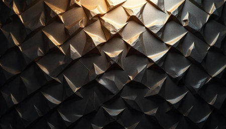Abstract golden geometric pattern with light and shadow interplayの写真素材