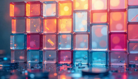 Translucent Cubes with Vibrant Colors, Abstract Arrangement, Modern Designの写真素材