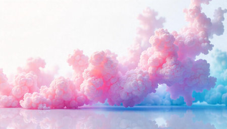 Abstract pink and blue cloudscape with reflection on surfaceの写真素材