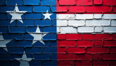 American flag inspired stars and stripes design on brick wallの写真素材