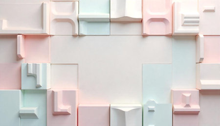 Pastel Geometric Block Wall Backdrop with Central White Space