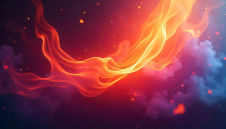 Abstract fiery glow against dark purple and blue backgroundの写真素材