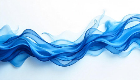 Abstract wave of blue fabric on a white backgroundの写真素材