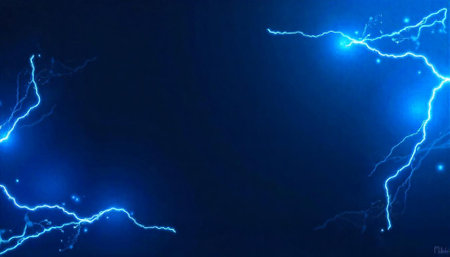 Dynamic lightning strikes on dark blue atmospheric backgroundの写真素材